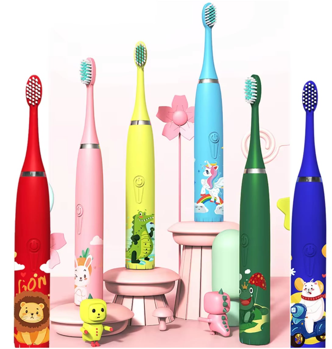 Elektrische Kinderzahnbürste mit integriertem Timer und 4 Ersatzbürstenköpfen