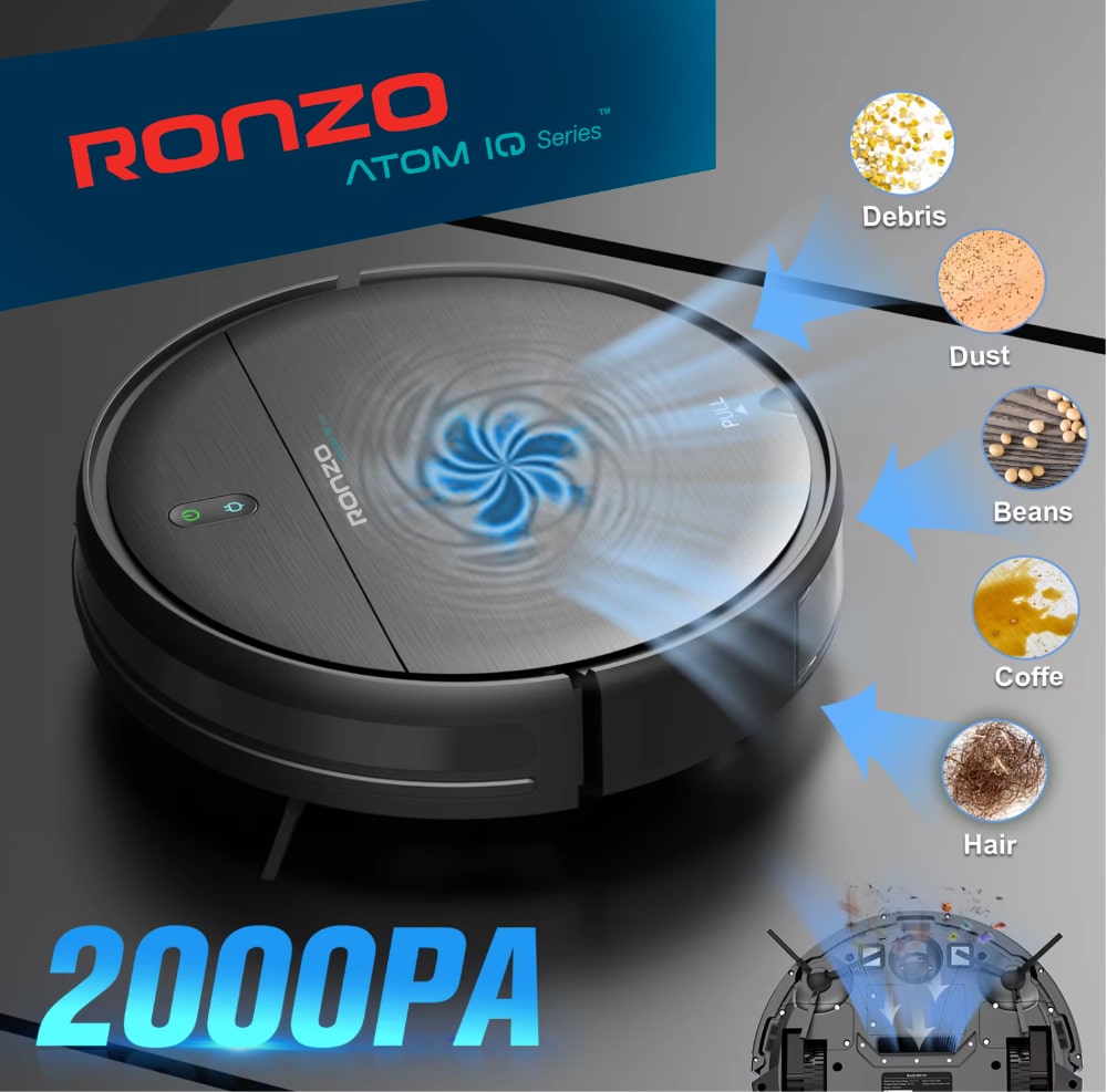 RONZO ATOM IQ Roboter-Staubsauger und Bodenreiniger mit Ladestation