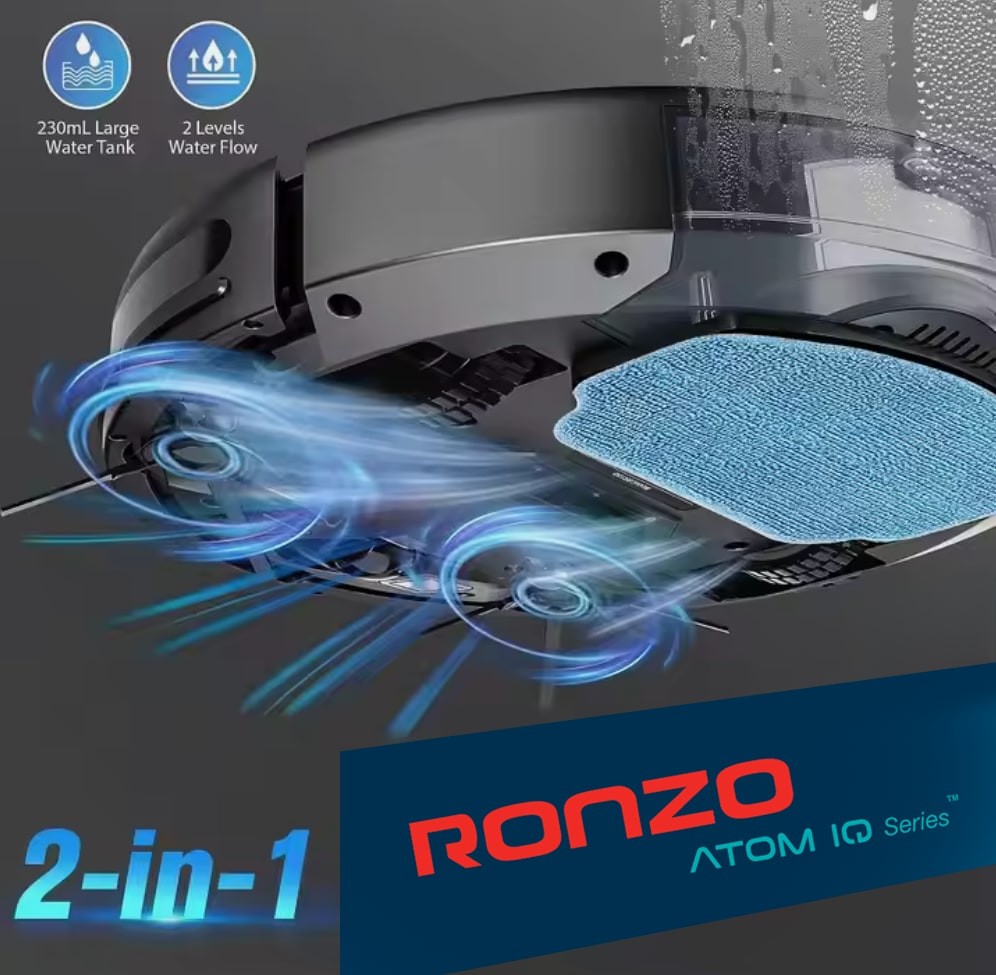 RONZO ATOM IQ Roboter-Staubsauger und Bodenreiniger mit Ladestation