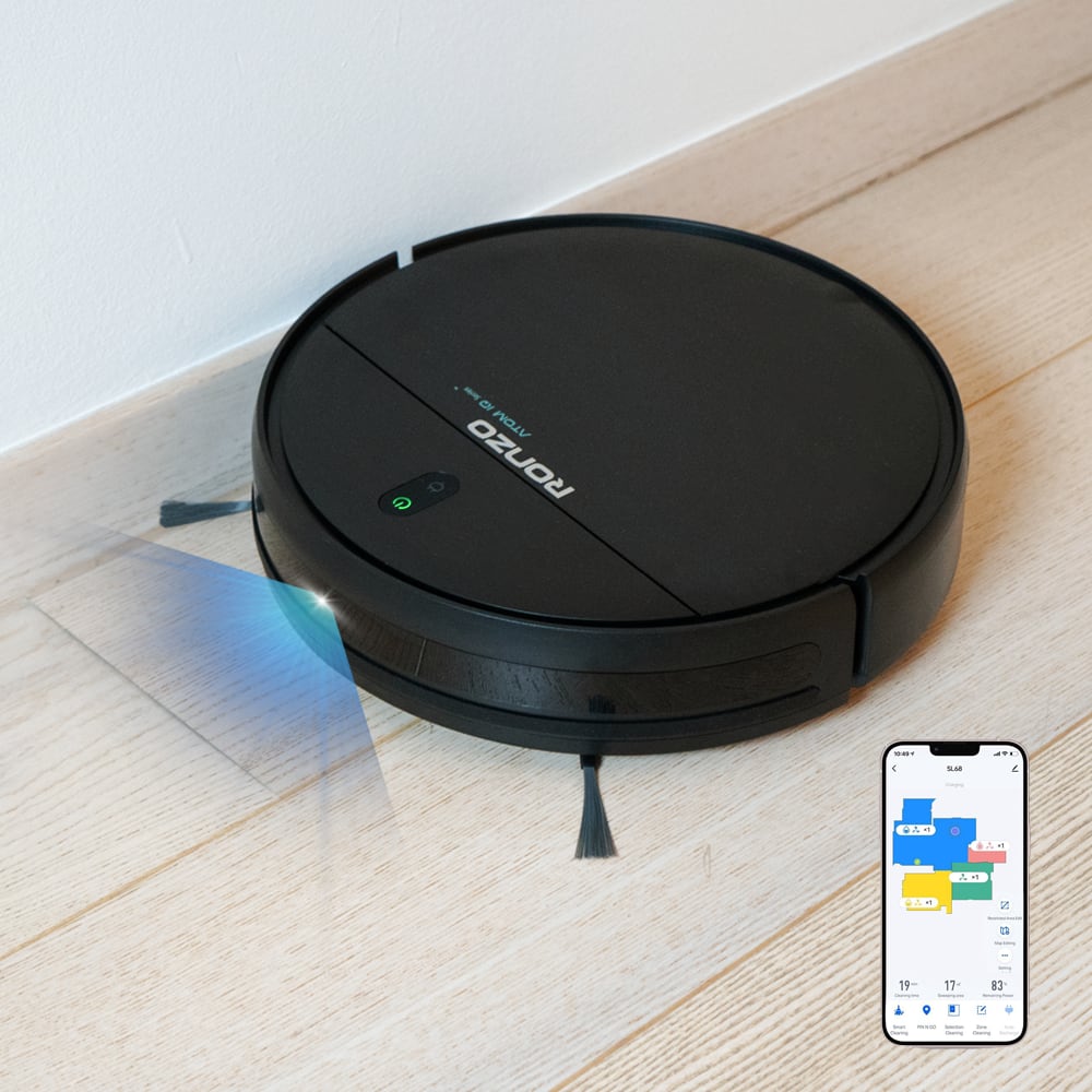 RONZO ATOM IQ Roboter-Staubsauger und Bodenreiniger mit Ladestation