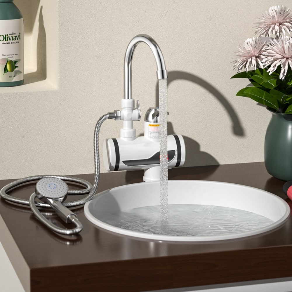 Wasserhahn und Dusche mit eingebauter Heizung