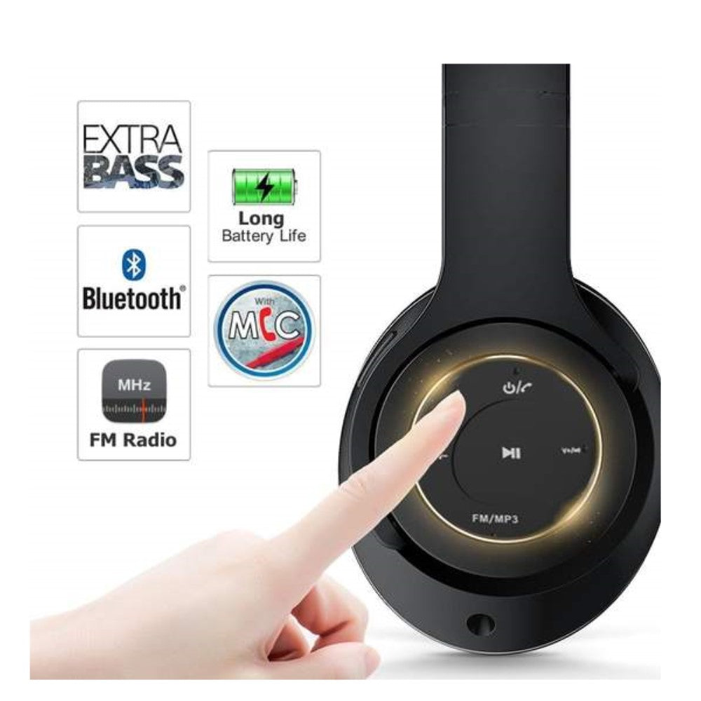 Drahtlose WiFi-Kopfhörer, Extra Bass, Anrufe, Radio, Bluetooth