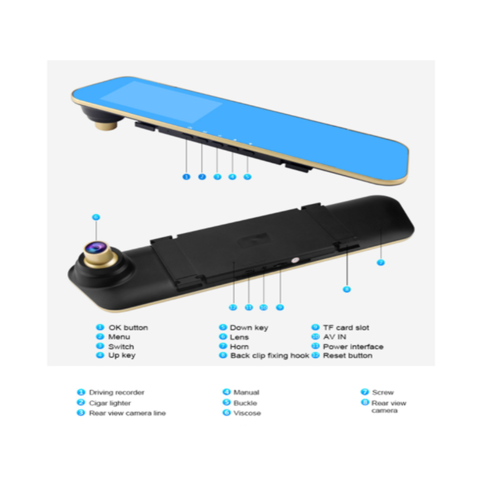 Autokamera-Rückspiegel mit einem 4,3-Zoll-LCD-Bildschirm und Rekorder