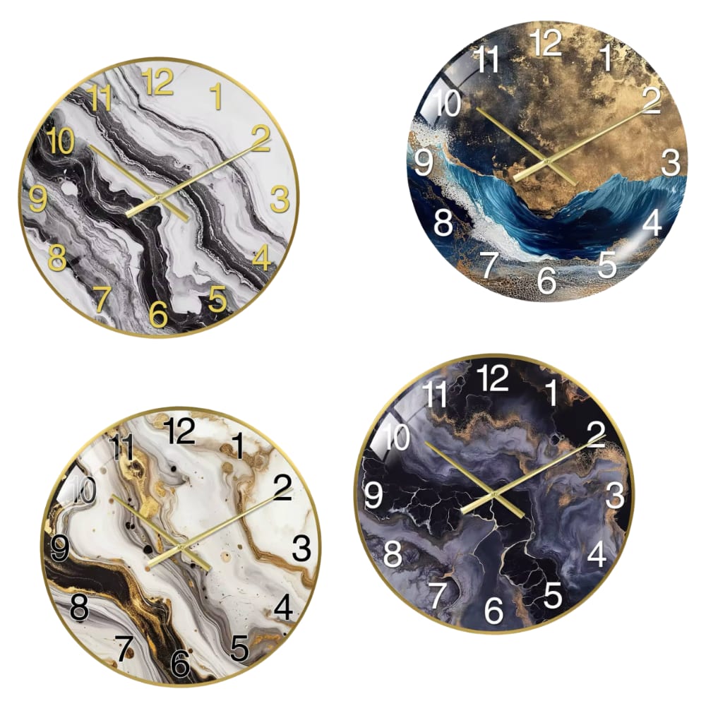 Moderne Wanduhr aus Glas mit Marmorierung