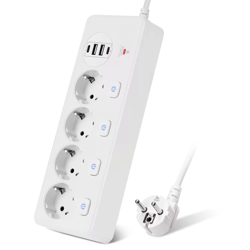 Steckdosenleiste mit Überspannungsschutz, Schalter, 4 x Schuko, 2 x USB-A, 2 x USB-C