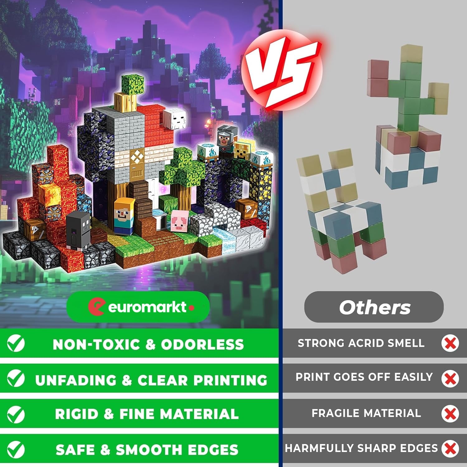 MAGNECRAFT Magnetic Blocks – 200 Stk. magnetische Bauklötze STEM-Spielzeug für Kinder ab 3 Jahren