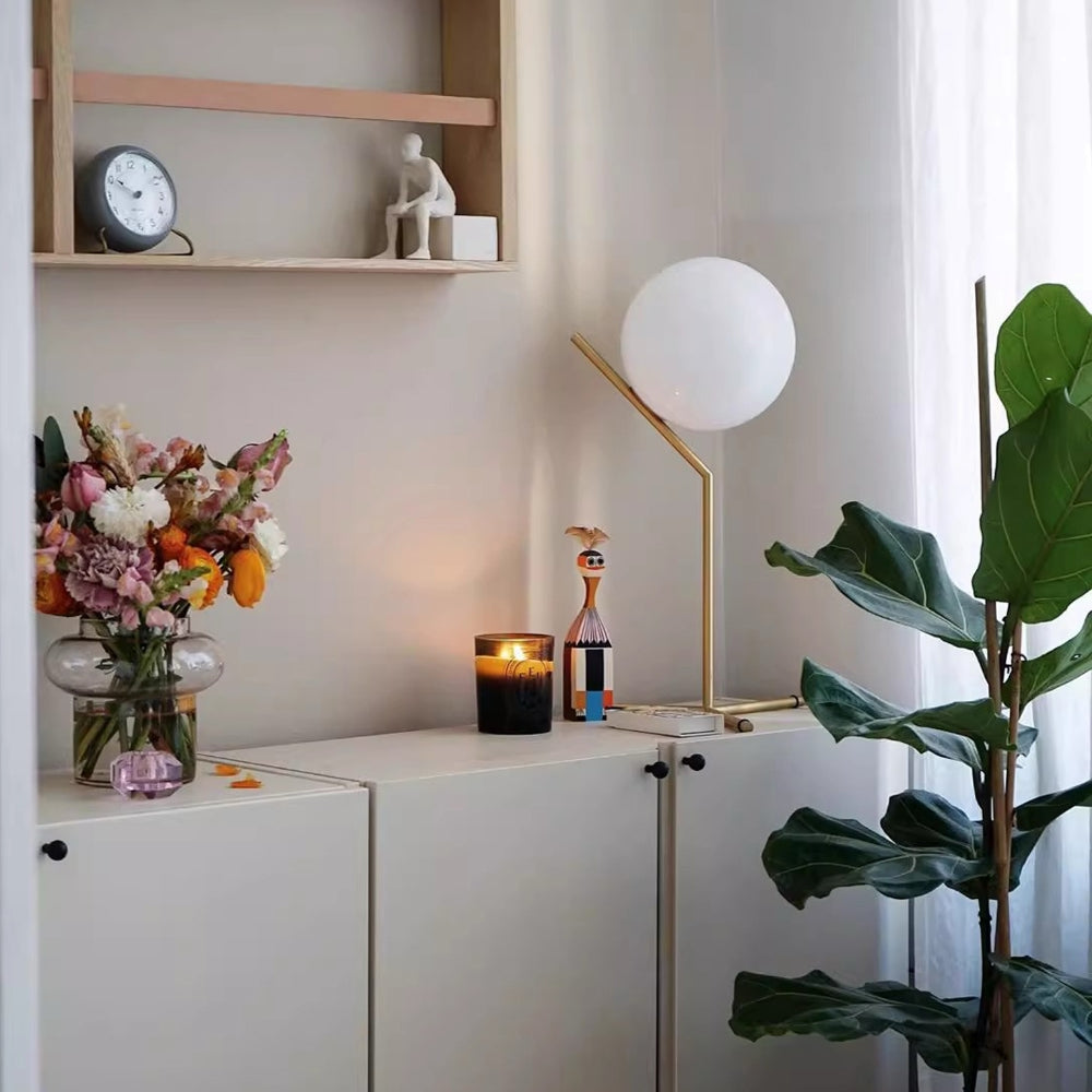 Design-Tischlampe Alaris, Glas, Metall