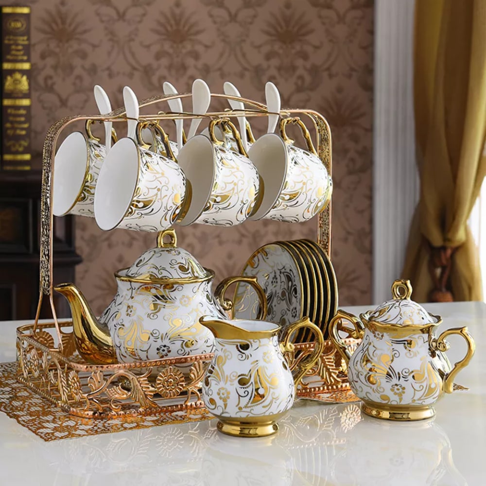 Porzellan Tassen Set mit Untertassen für Kaffee - Set 6tlg "MONDENO"