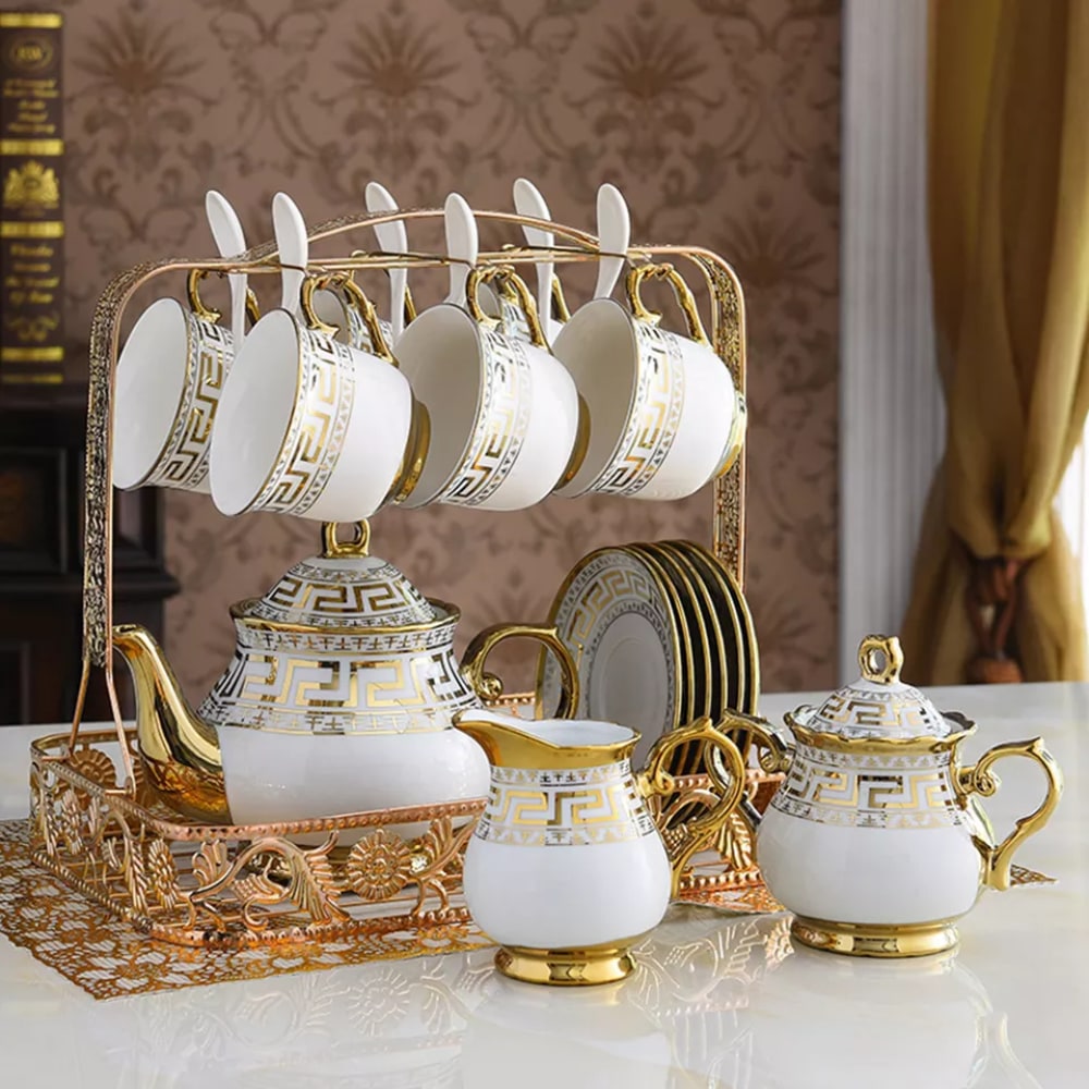 Porzellan Tassen Set mit Untertassen für Kaffee - Set 6tlg "MONDENO"